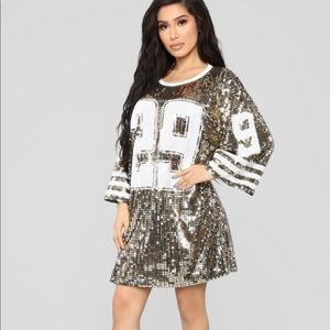 All Glammed Up Jersey Shirt Dress - Gold